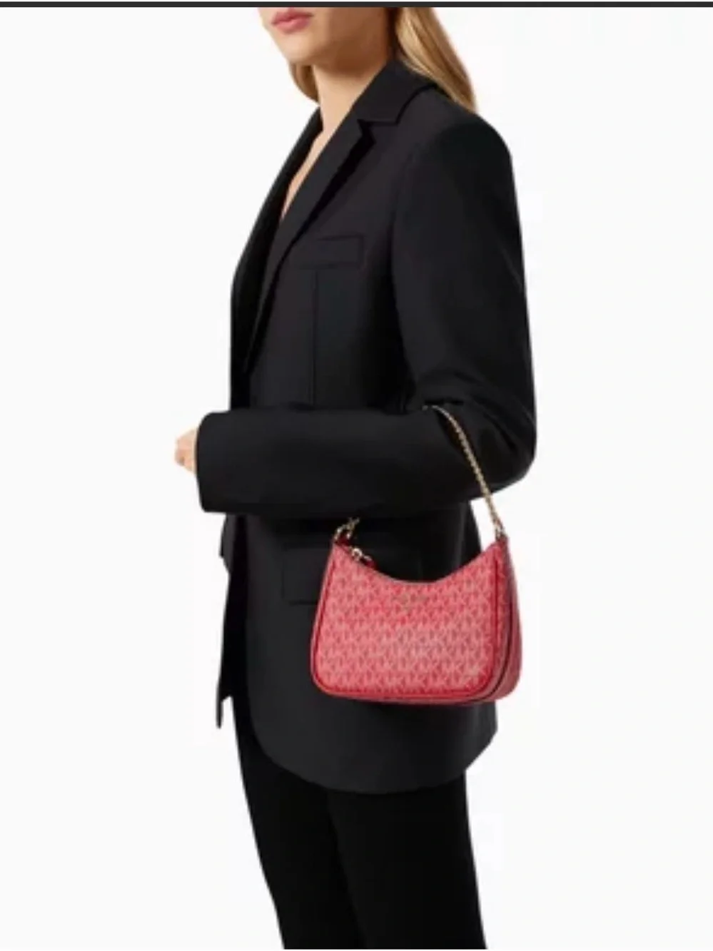 💯% Auethentic Michael Kors Coral Red MK Monogram Hobo with Gold Chain